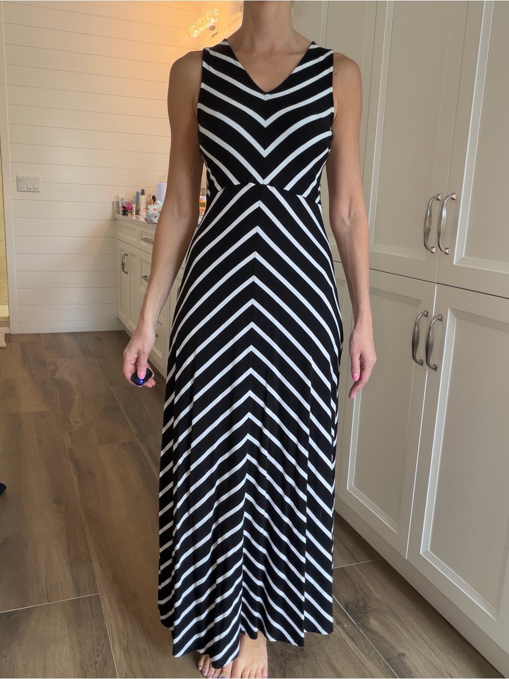 Talbots Black and White Chevron Print Maxi Dress